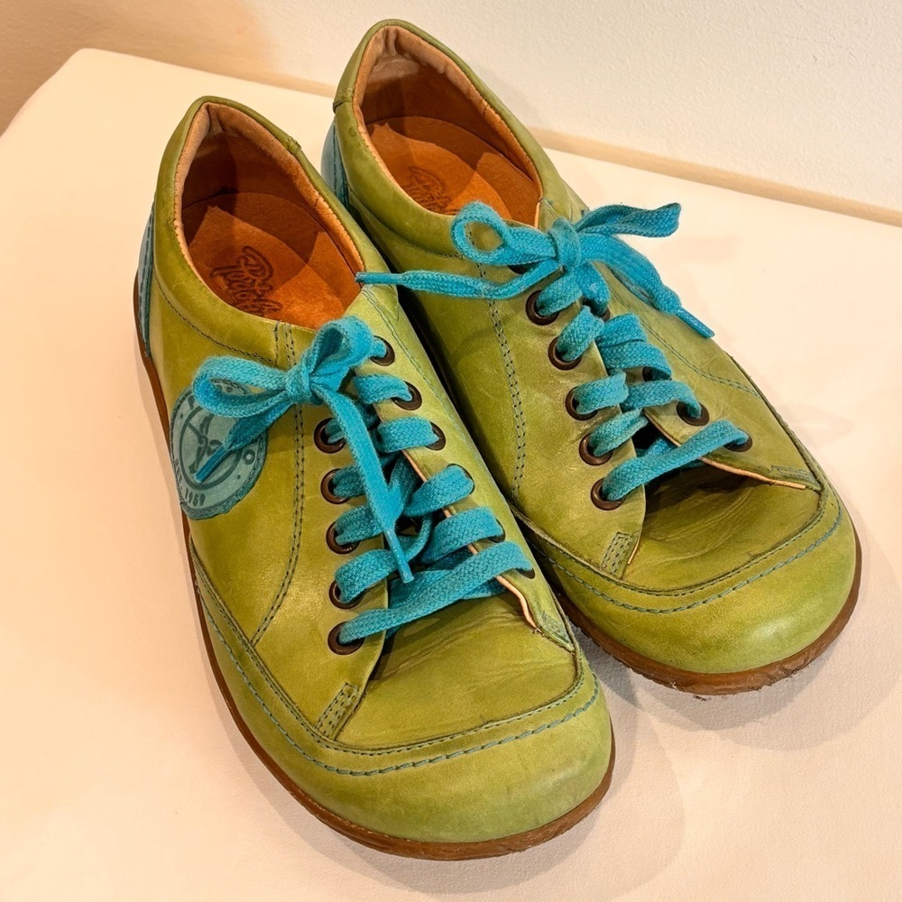 PORTOFINO Sz 39 Green Blue Leather Shoes Lace Up Sneakers